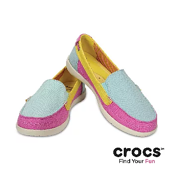Crocs - 女款 - 女士沃爾盧帆布便鞋 -35湖水綠/陽光黃色