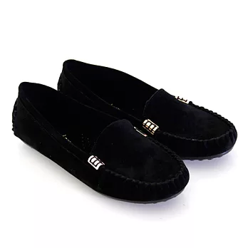 【Pretty】百搭素面絨布質感莫卡辛休閒鞋23.5黑色