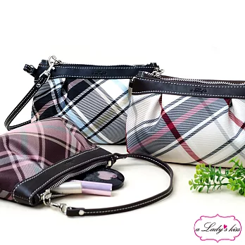 【a Lady ’s真皮】花漾新格紋拉鍊萬用包(清新藍格)