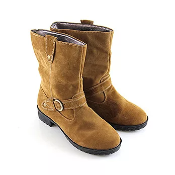 【Pretty】秋冬經典百搭皮帶扣環中筒靴36棕色