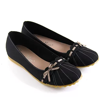 【Pretty】大尺碼-圓頭蝴蝶結裝飾平底休閒豆豆鞋41黑色