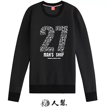 【男人幫 】T5698*【圓領束口細絨數字斑駁27長袖圓領T恤】黑色 M尺寸