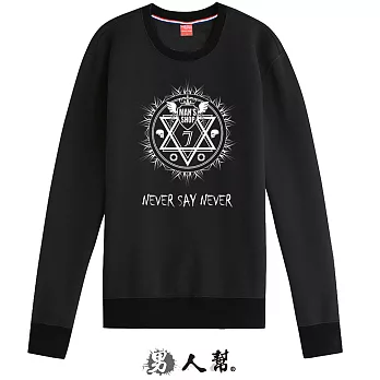 【男人幫】T5699*【圓領束口細絨魔法陣圖騰長袖圓領T恤】黑色M號