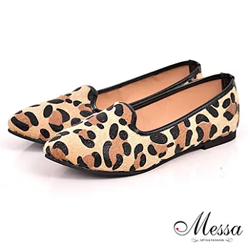 【Messa米莎】(MIT) 俏皮女孩豹紋個性風格樂福鞋-兩色34咖豹
