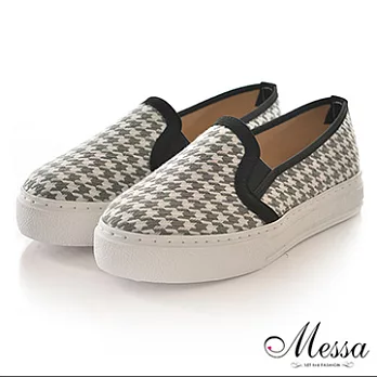 【Messa米莎】(MIT) 深秋微文藝感千鳥格紋經典樂福鞋-兩色36灰色
