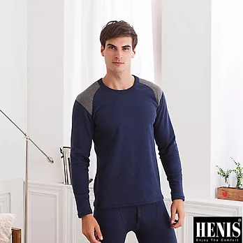 HENIS 時尚型男速暖絨拼接圓領長袖上衣~2件組(隨機取色)M黑灰各1