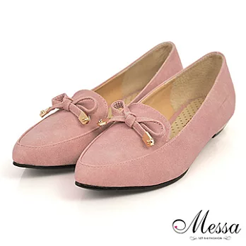【Messa米莎】(MIT)午茶時光尖頭蝴蝶結內真皮樂福低跟包鞋－三色36粉紅色