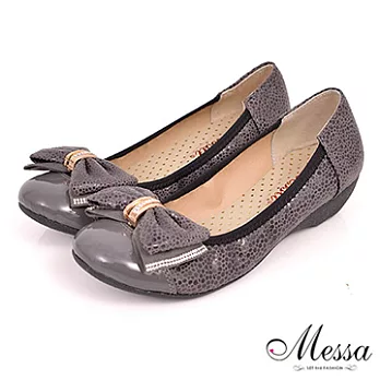 【Messa米莎】(MIT) 輕熟晚宴風蝴蝶結晶鑽內真皮低跟包鞋-三色36灰色