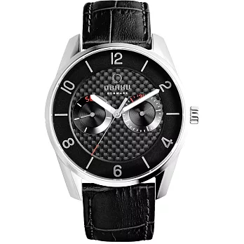 OBAKU 浩瀚星宇雙眼日期腕錶-黑x銀米蘭帶
