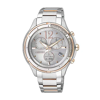 CITIZEN 真愛一見鍾情三眼計時優質鑽錶-銀-FB1375-57A