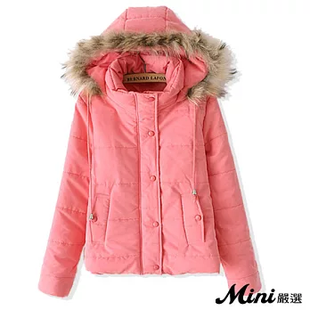 外套 連帽毛領鋪棉保暖外套 四色-Mini嚴選-L(粉色)