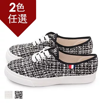 FUFA MIT 毛呢格紋休閒鞋(U47) - 共兩色23.5黑