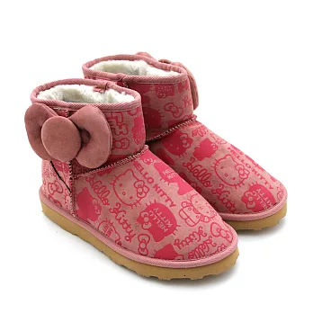 HELLO KITTY 大朵蝴蝶結手繪風凱蒂貓雪靴23粉紅