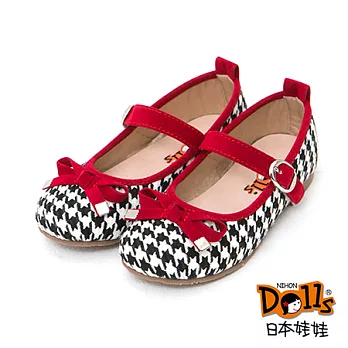 Dolls飛舞千鳥格手工毛呢娃娃鞋-典雅黑小童款16典雅黑
