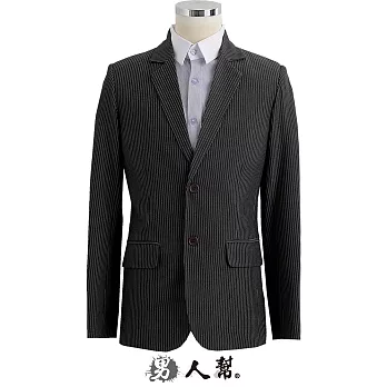 【男人幫】C5307*【雜誌窄版高磅數質感灰系兩扣條紋西裝外套】灰底白條 S號
