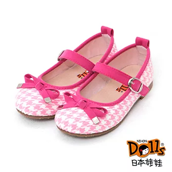 Dolls飛舞千鳥格手工毛呢娃娃鞋-夢幻粉中童款18夢幻粉