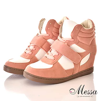 【Messa米莎】繽紛女孩撞色魔鬼氈中筒隱形內增高休閒鞋-四色36粉紅色