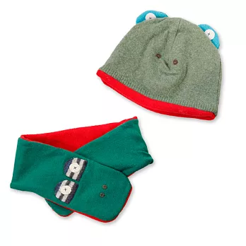 加拿大Cate＆Levi 手工動物造型毛帽圍巾保暖組合-青蛙青蛙A
