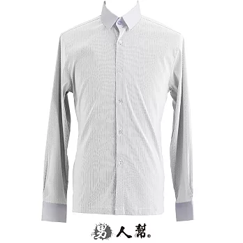 【男人幫】S0200*【都市跳色設計領極細條紋長袖襯衫】白色 M號