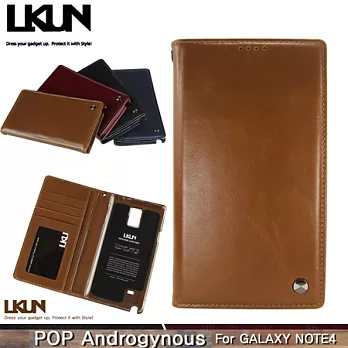 【韓國原裝潮牌 LKUN】三星 GALAXY Note 4 N910/SM-N910U 專用保護皮套 100%高級牛皮皮套㊣ 多功能簡約潮流風手機皮套&錢包完美結合咖啡