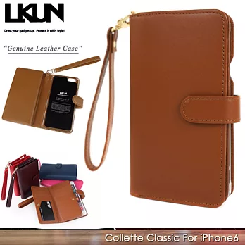 【韓國原裝潮牌 LKUN】Apple iPhone 6 4.7吋 專用保護皮套 100%高級牛皮皮套正 多功能多用途手機皮套&錢包完美結合咖啡
