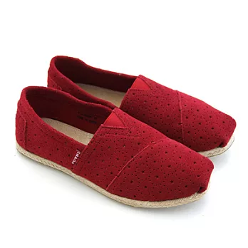 SNAIL蝸牛 滿天星星牛麂皮麻繩平底休閒懶人鞋36紅色