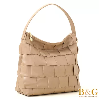 【B&G】義大利頂級超輕小牛皮手縫千層肩背包(氣質米杏)
