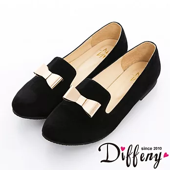 Diffeny 微甜魅力 MIT金屬蝴蝶結樂福鞋-黑 23