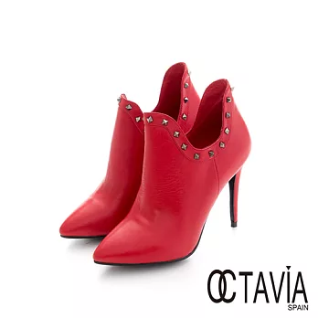 OCTAVIA - 性感之杯 鉚釘尖頭高跟踝靴 - 嗆艷紅35嗆艷紅