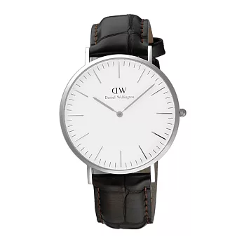 Daniel Wellington York風潮時尚皮帶男錶-銀框x咖啡
