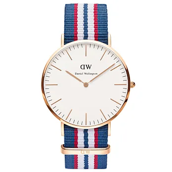 Daniel Wellington Belfast 時尚男錶-/金框/藍紅白帶0113DW