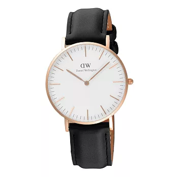 Daniel Wellington Sheffield經典時尚皮帶女錶-金框x黑