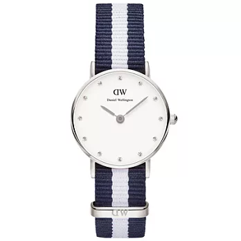 Daniel Wellington Glasgow時尚女錶-藍白X銀框