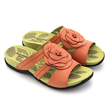 ◤Green Phoenix◥真皮舒適層次花朵造型拖鞋36橙色