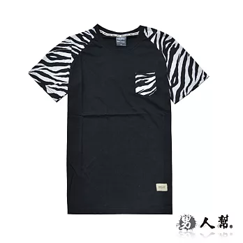 【男人幫 】T1002*【美式街頭斑馬紋拚接棒球T 口袋純棉T恤】黑色 M尺寸
