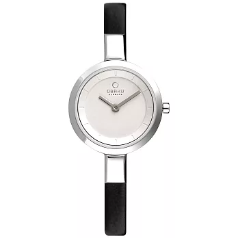 OBAKU 小巧媛式時尚腕錶-銀框x黑帶