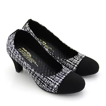 【Pretty】優雅毛呢拼接高跟鞋23黑白