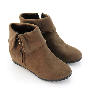 【Pretty】質感絨布反摺內增高短靴36卡其