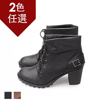 FUFA MIT 反摺造型粗跟裸靴(N11 ) - 共兩色23黑