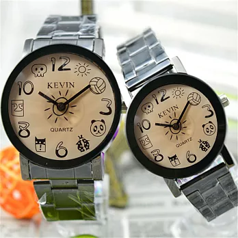 KEVIN K-2068英倫風情 立體秒盤黃面塗鴉指標 藝術個性造型腕錶(大型)