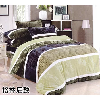 【法式寢飾花季】時尚典藏-雙人法蘭絨兩用被全鋪棉床包組(格林尼致5*6.2尺)