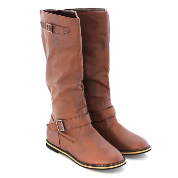 【Pretty】百搭質感環扣長筒靴36黃色