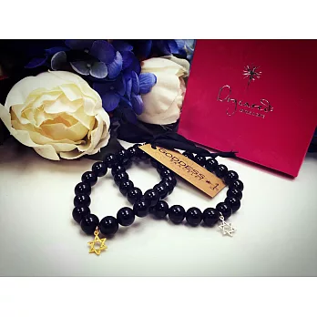 Dogeared 限量訂製 靈魂伴侶大衛之星 銀墜&金墜 Onyx 黑曜石彈性手鍊 情侶對組