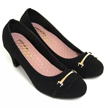 【Pretty】優雅質感層次金屬扣飾高跟鞋23黑色