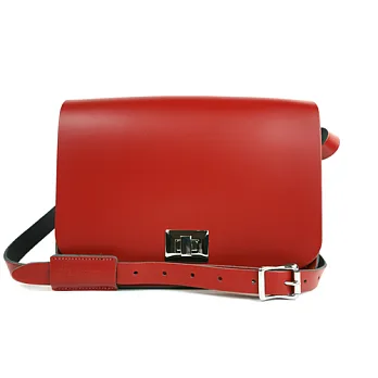 【The Leather Satchel Co.】英國原裝手工牛皮精靈包 肩背 側背手拿包 精湛工藝 轉釦設計方便開啟(心機紅)