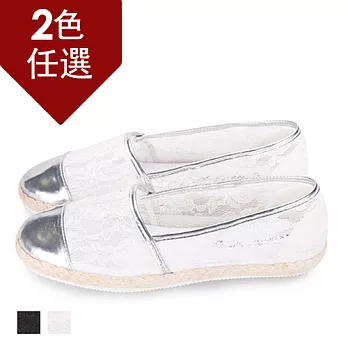 FUFA MIT 拼色蕾絲麻編懶人鞋 (M32) - 共兩色23白