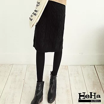 針織 麻花加厚開叉針織長窄裙 四色-HeHa-FREE(黑色)