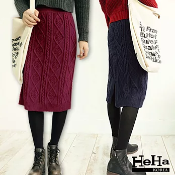 針織 麻花加厚開叉針織長窄裙 四色-HeHa-FREE(藏青)