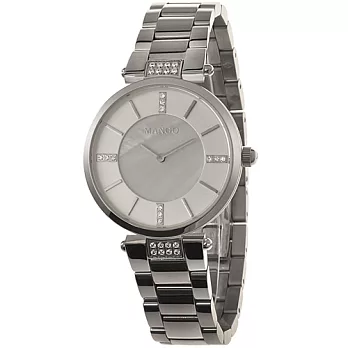 MANGO 質感品味晶鑽不鏽鋼時尚腕錶-銀白/32mm銀白色