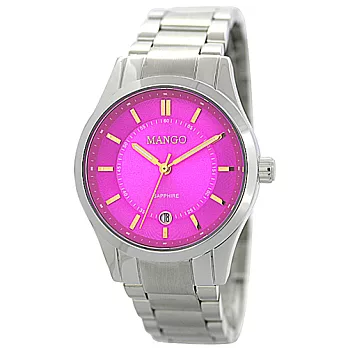 MANGO 雅致名伶不鏽鋼時尚腕錶-紫紅/35mm紫紅色